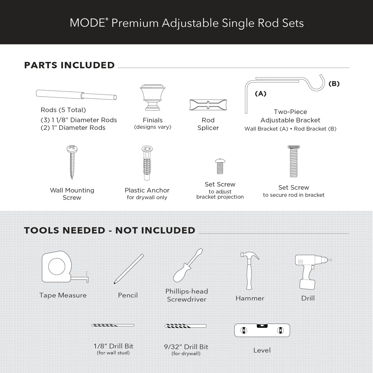 MODE Premium Collection Single Curtain Rod Set with Cylinder finials - 144 to 240 in, Warm Gold