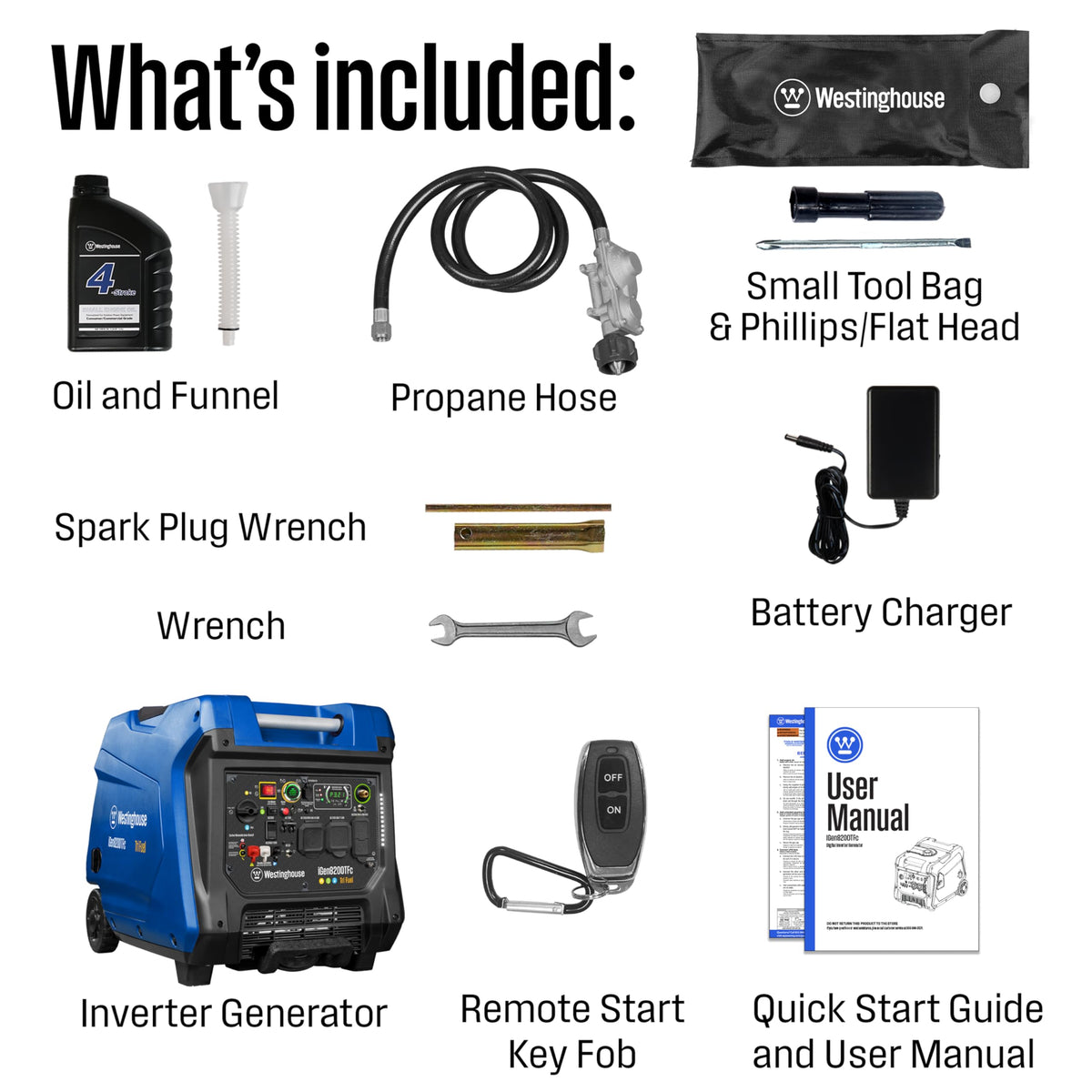 Westinghouse 8200 Peak Watt Tri-Fuel Portable Inverter Generator, Remote Electric Start, Transfer Switch Ready, Gas, Propane, Natural Gas, Low THD, Safe for Electronics, Parallel Capable, CO Sensor