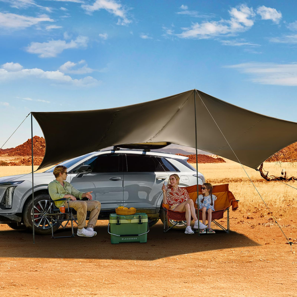 TIMBER RIDGE 19x9.8ft Retractable Car Awning with Blackout Coating, 186ft² Roof Rack Pull-Out Sun Shade Overland Camping, UPF50+ Waterproof Sun Shelter for Vehicle/Truck/Jeep/SUV/Van Tan