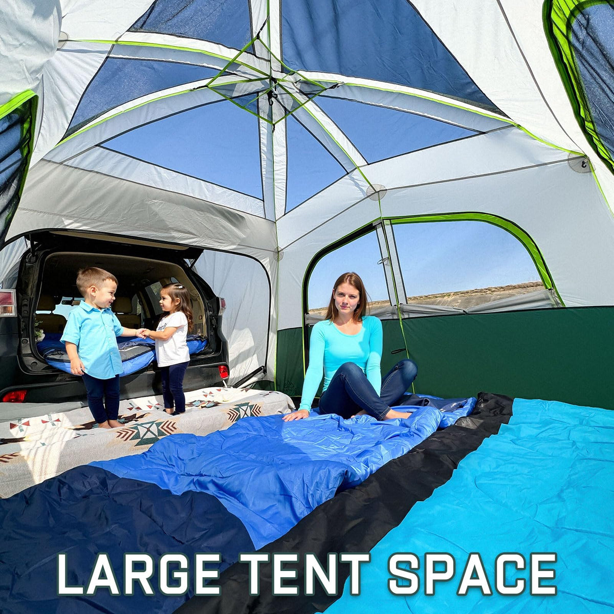 JELUCAMP SUV Tents for Camping 6 Person Waterproof, Car Family Camping Tent with Tailgate Attachment for SUV, Jeep, Truck with Cap, Easy Setup Large Tent for Outdoor Camping, Dark Green