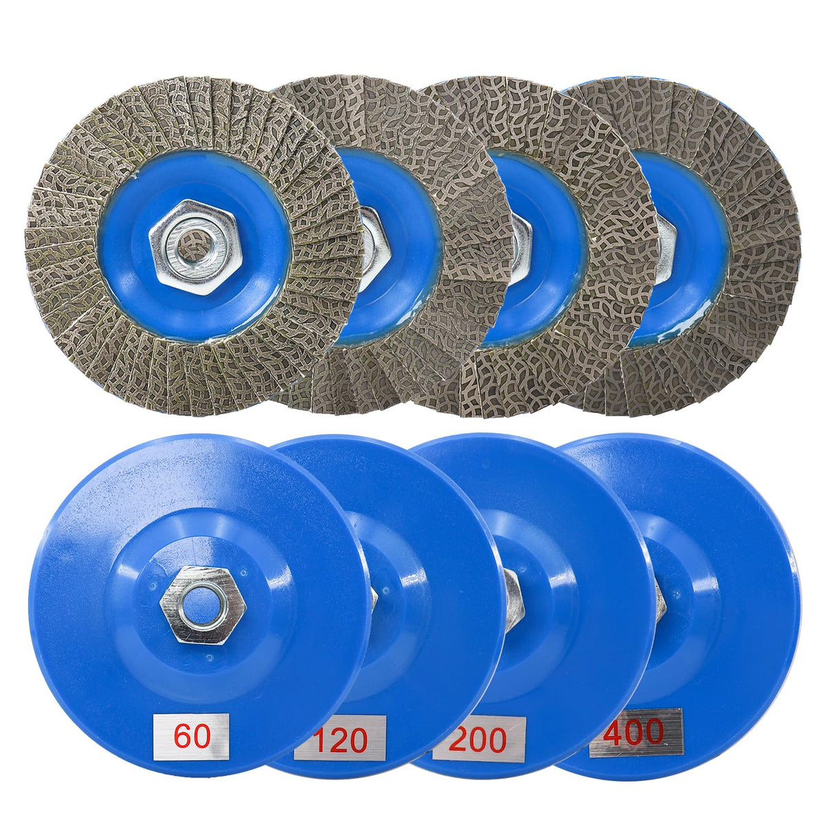 HOMESOM 4.5 Inch Flap Sanding Disc 60/120/200/400 Grit with 5-8/11 Abrasive Grinding Wheel, Flap Wheel for Glass Stone Granite Concrete
