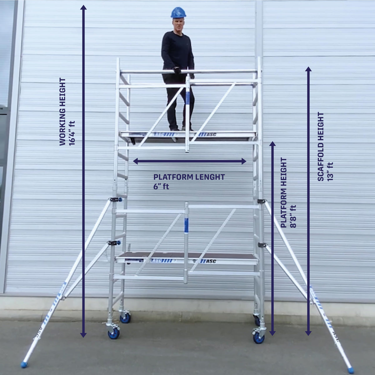 ASC Group A-Line Aluminum Scaffold Advanced | Stackable Folding Tower with Hatch | Stacked Load Capacity of 1000 lbs | 8'8" Stacked Platform Height - 16'4" Working Height | Multipurpose Scaffolding
