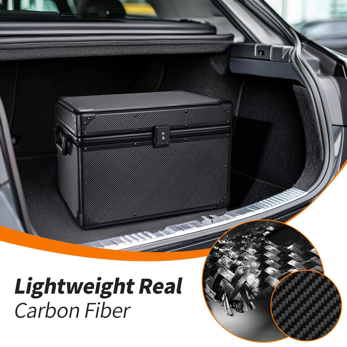 T-carbon Carbon Fiber Trunk Organizer – Lightweight Performance Storage Vehicles Trunk Storage Automotive Storage System Performance Cargo Box Utility Case 20 * 13 * 13.4IN,Black