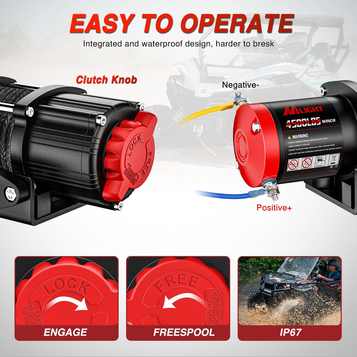 Nilight ATV UTV Electric Winch 12V 4500 lb Winches for Towing Trailer Truck Jeep Off Road Portable Waterproof IP67 Winch with Synthetic Rope Wireless & Wired Remote Control Hawse Fairlead Mount Plate