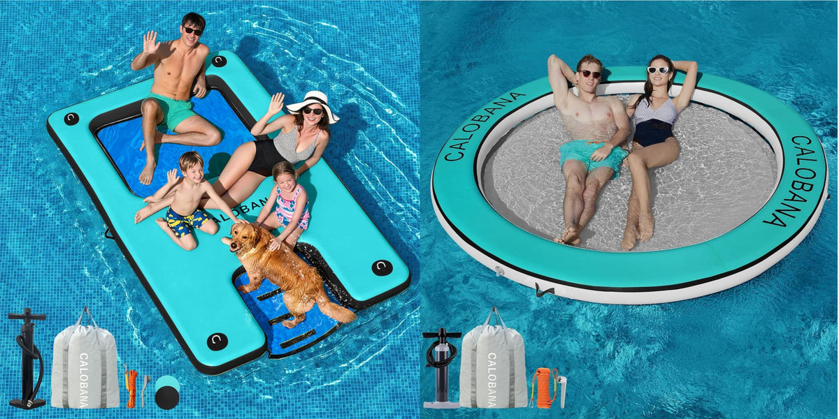 CALOBANA 10ftx6ft Inflatable Floating Dock with and Ramp & 8ft Yellow Water Hammock