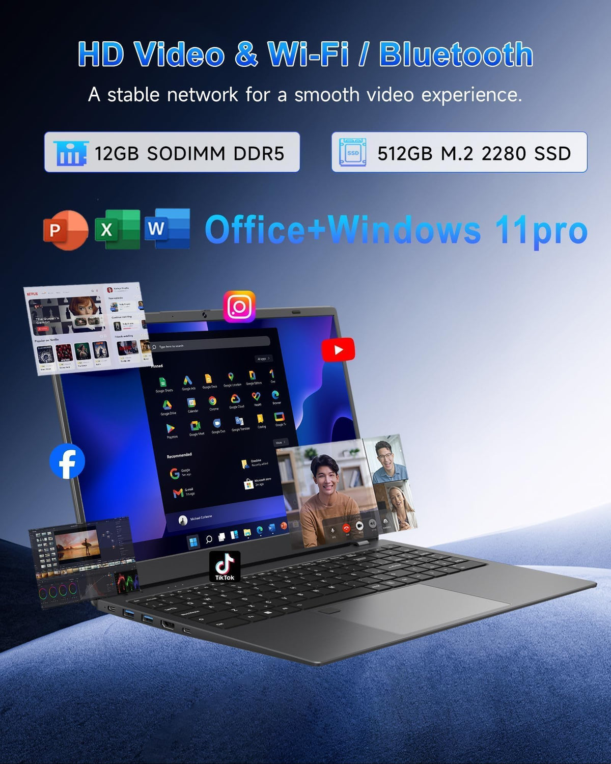 Zrasu Laptop with 12GB RAM 512GB SSD, 15.6 Inch FHD Laptop Computer, N95 Processor(up to 3.4GHz), Backlit Keyboard, Fingerprint Unlock, WiFi 6, Bluetooth 5.3