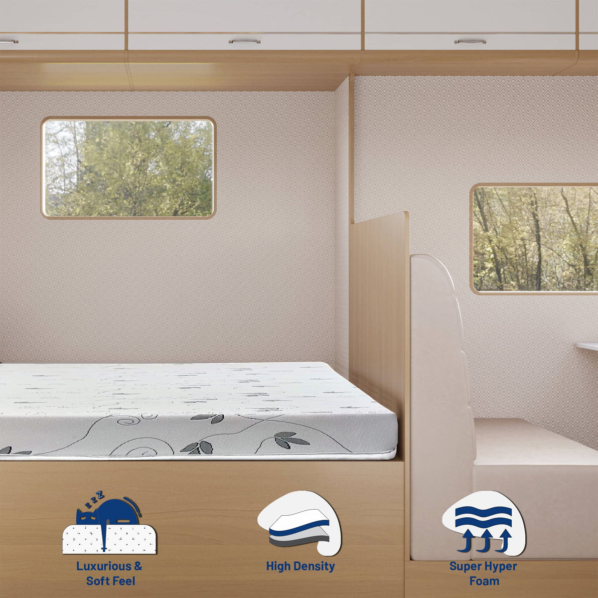 Greaton, 8-Inch High Density Foam RV Mattress Replacement, Medium Firm, Travel Camper Trailer Truck and Bunk, Pressure-Relief Support, Made in USA, 75" x 36"