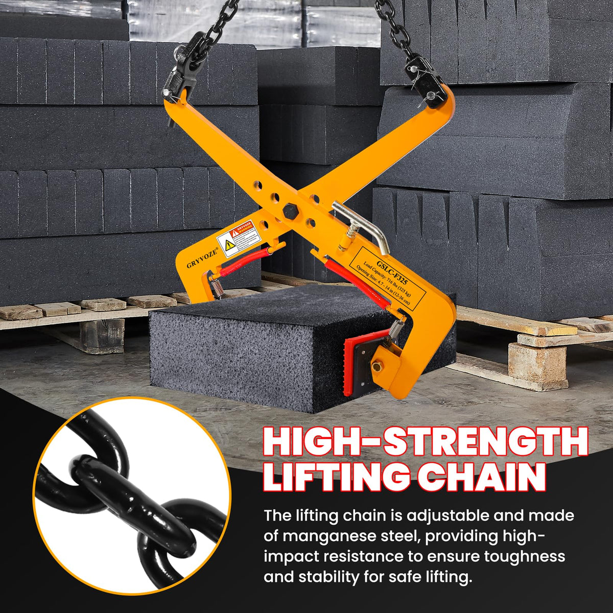 GRYVOZE 716 lbs Granite Slab Lifting Clamp, Adjustable Range: 4.7"-14", Heavy Duty Stone Scissor Lifter Clamp for Carrying and Vertical Transport of Marble, Concrete Blocks, Slate Sheets, Curb Stones