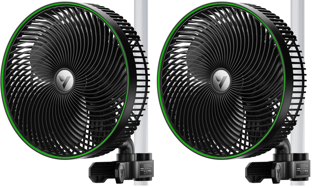 VIVOSUN AeroWave E9 Grow Tent Fan, 9" Auto Oscillating Clip Fan with EC Motor, US Patented Circulation Fan, IP54 Weatherproof, Strong Airflow & Quiet for Hydroponic Ventilation (Pack of 2)