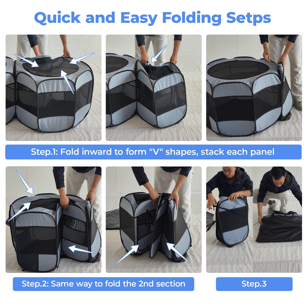 2-in-1 Cat Playpens, Detachable into 2 Separate Playpens with Additional 2 Doors, Portable Dog Playpen Cat Tent Enclosure for Kitten and Puppy Indoor Outdoor Use(S)