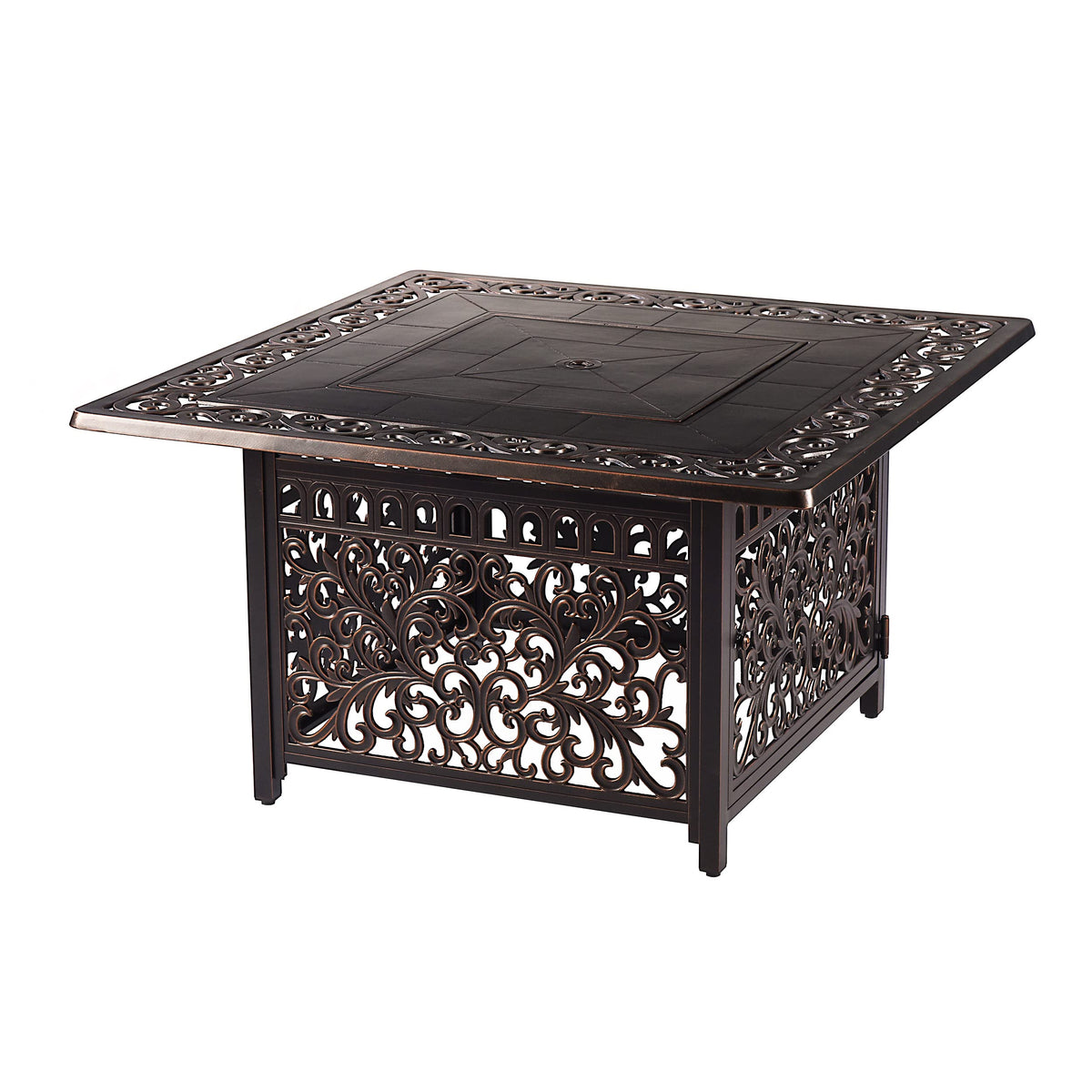 Oakland Living Square 42 in. x 42 in. Aluminum Propane Fire Pit Table with Glass Beads, Two Covers, Lid, 57,000 BTUs in Copper Finish