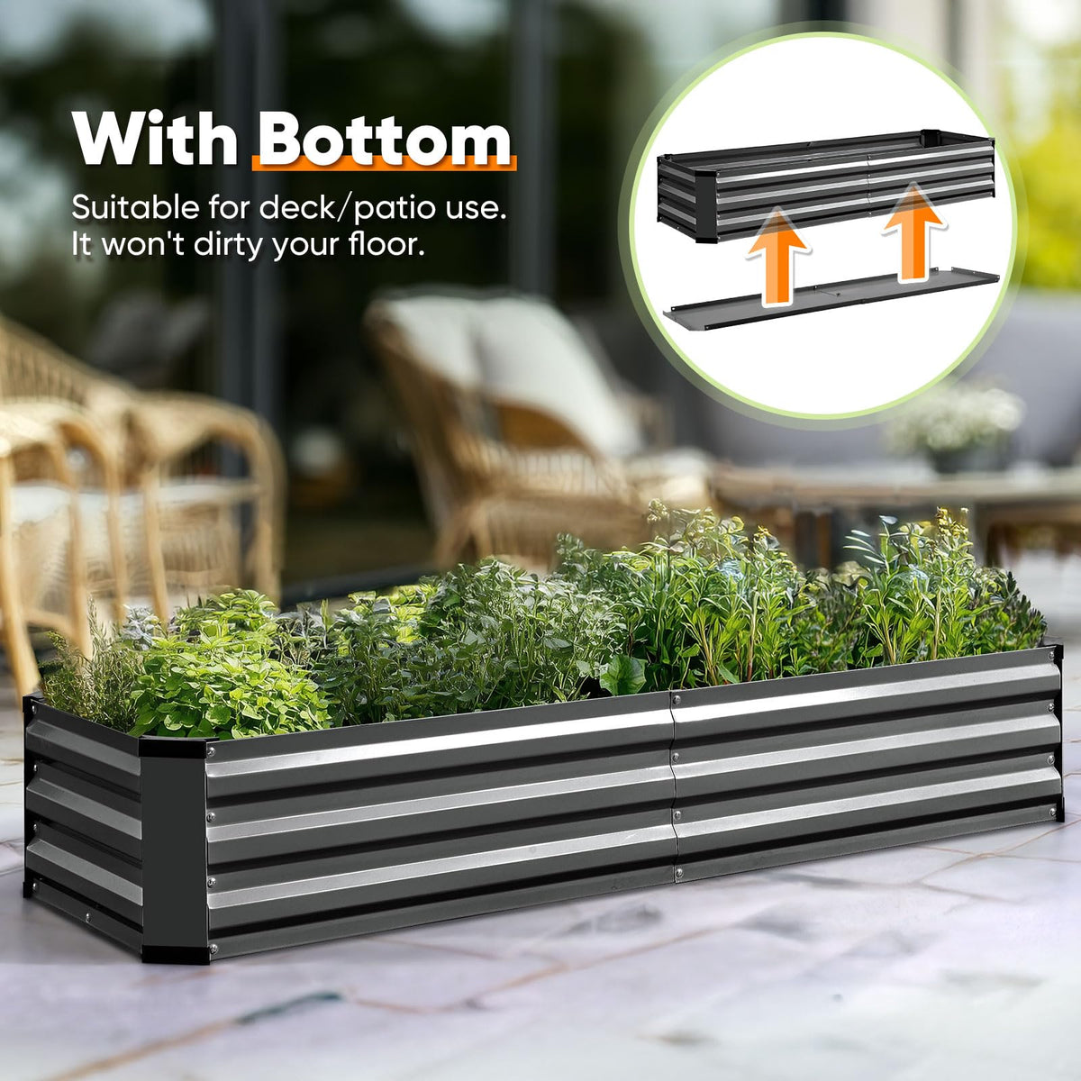 KING BIRD Raised Garden Bed Kit with Bottom 2025 Upgraded Galvanized Planter Garden Box Outdoor & Indoor for Gardening, Vegetables, Flowers, Dark Grey, 70.8x23.6x11.8 in