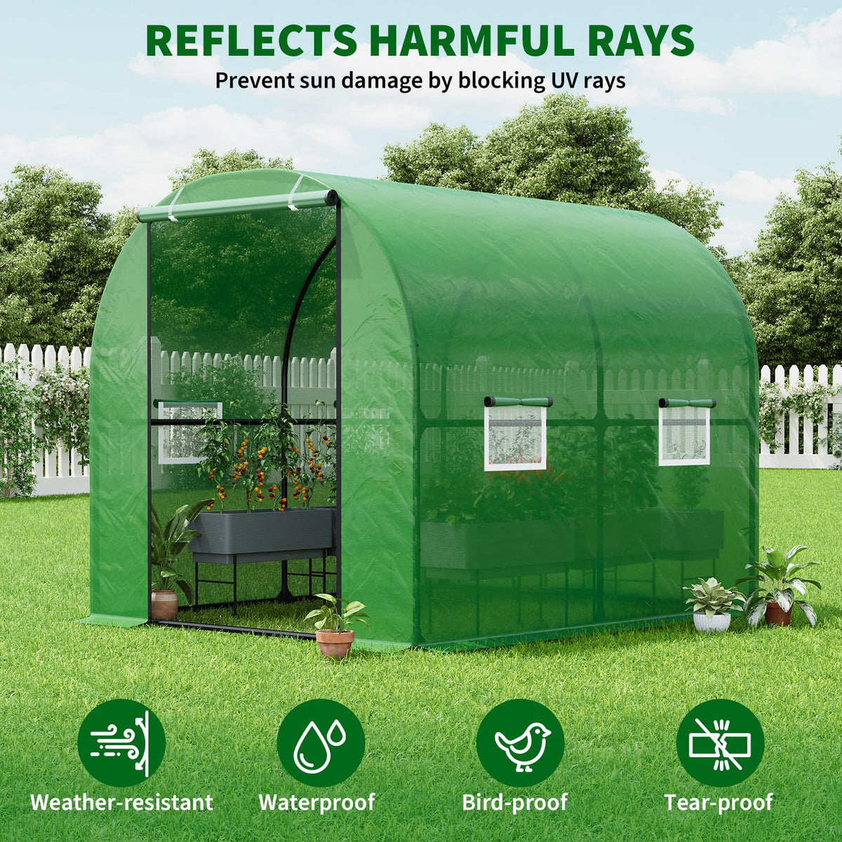 GarveeLife 8.2x6.6x6.6 ft Premium Greenhouse for Outdoors,Upgraded Portable Walk-in Heavy Duty Frame Large Garden Plant Hot Outside Hoop House,Green