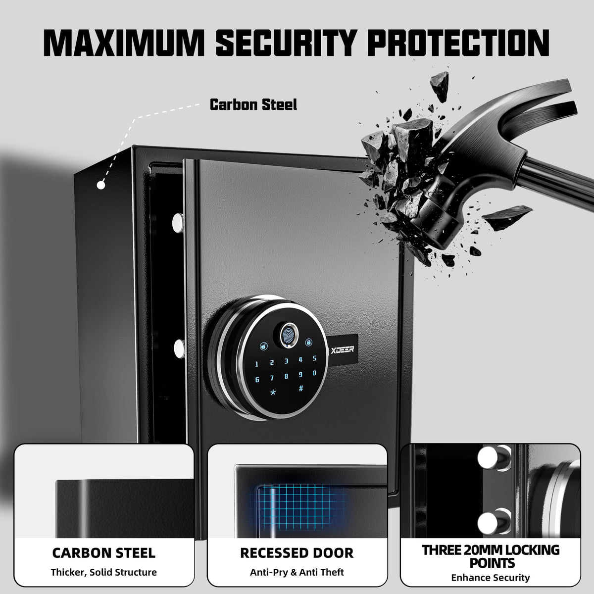 XDeer 1.2 Cu.Ft Smart Biometric Gun Safe with Fireproof Bag, Home Security Safe Box with Adjustable Racks,Quick-Access Fingerprint Safe,Small Safes for Home Money Medicines Jewelry Valuables 1PCS