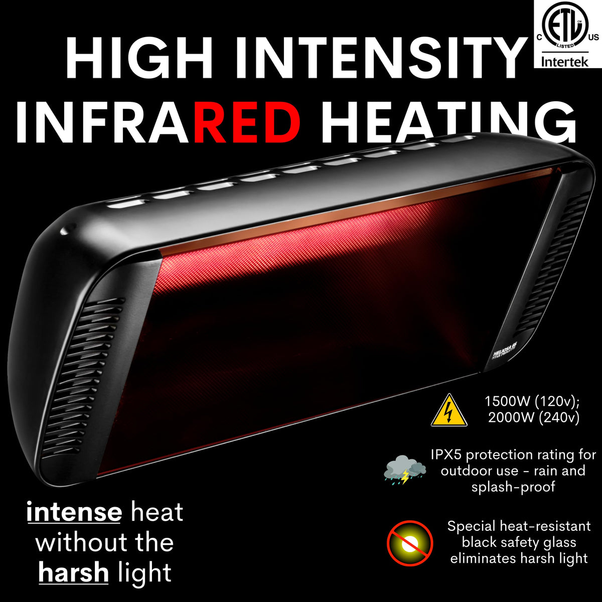 Heliosa Professional Electric Infrared Outdoor Patio Heater, Wall Mounted, Comes with 6' 120V Plug-in Cord, Water Resistant for Residential and Commercial Use