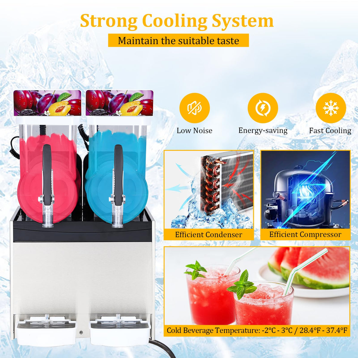 Commercial Slushy Machine, 15Lx2 Double Tank Margarita Machine, Stainless Steel High-Speed Self-Cleaning Frozen Drink Slushie Machine for Bars Restaurants Cafe Home Use