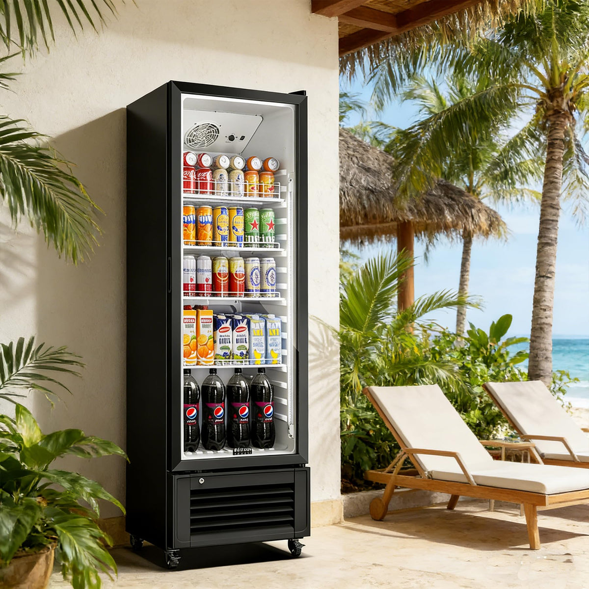 BODEGACOOLER Commercial Beverage Refrigerator, 290L Display Fridge with Soft LED Light, 264 Cans & 120 Bottles Commercial Merchandiser Refrigerator For Kitchen, Home,Office,Garage,Gym,Shop,Man cave