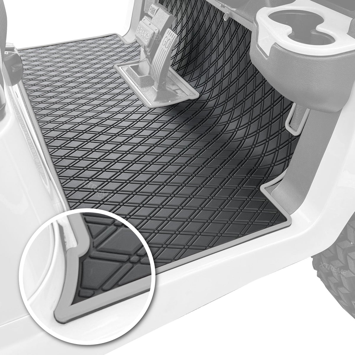 Xtreme Golf Cart Mats Rubber Floor Mat Compatible with Club Car Precedent (04-25), Onward & Tempo (17-25), Villager & V4L (19-24) Golf Cart Models | Full Coverage Liner Protection - Grey Trim