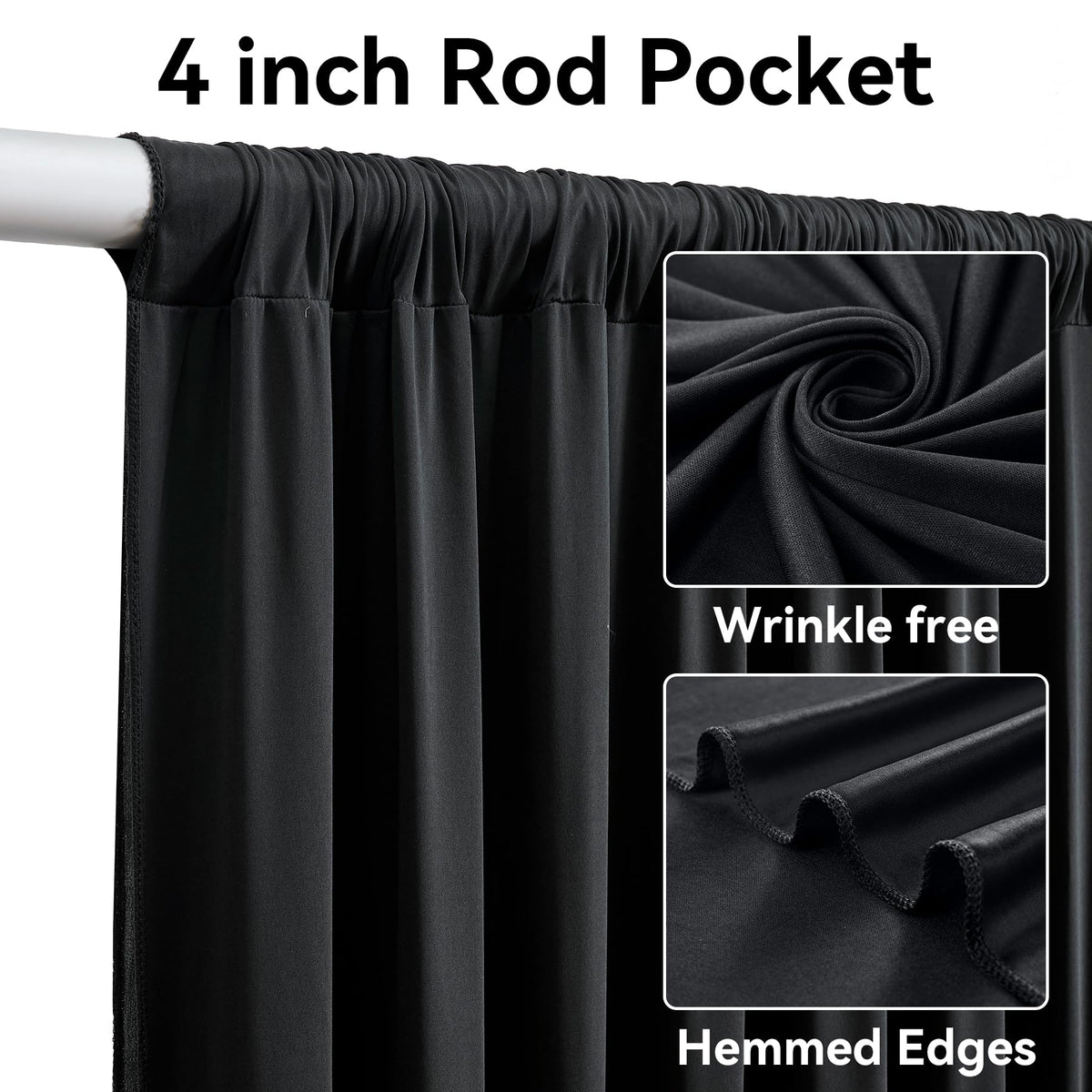 10 Panels 5x12ft Wrinkle Free Black Backdrop Curtains for Parties, Polyester Photo Backdrop Drapes 12 ft Long Back Drop Cloth for Wedding Birthday Photography Background, 50ftx12ft