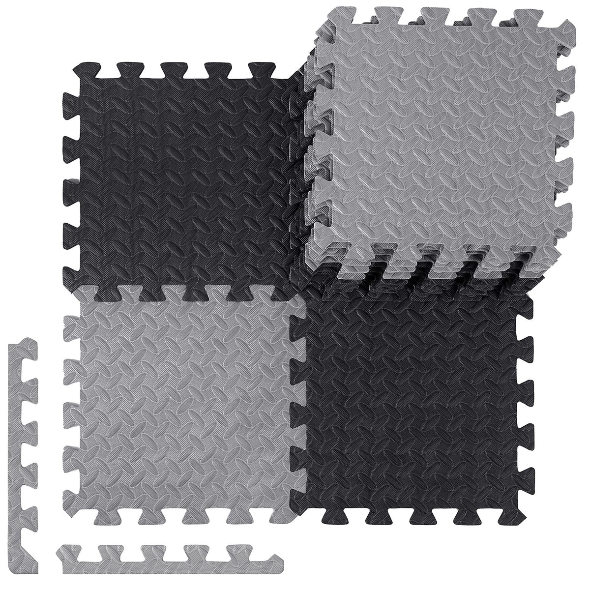 Ecally 100 Pcs 12 x 12 Gym Mat Foam Floor Mats for Home Gym Covers 96 Sq Ft Puzzle Exercise Square Interlocking Carpet Tiles with Border for Workouts Equipment Yoga Pilates (Black,Gray)