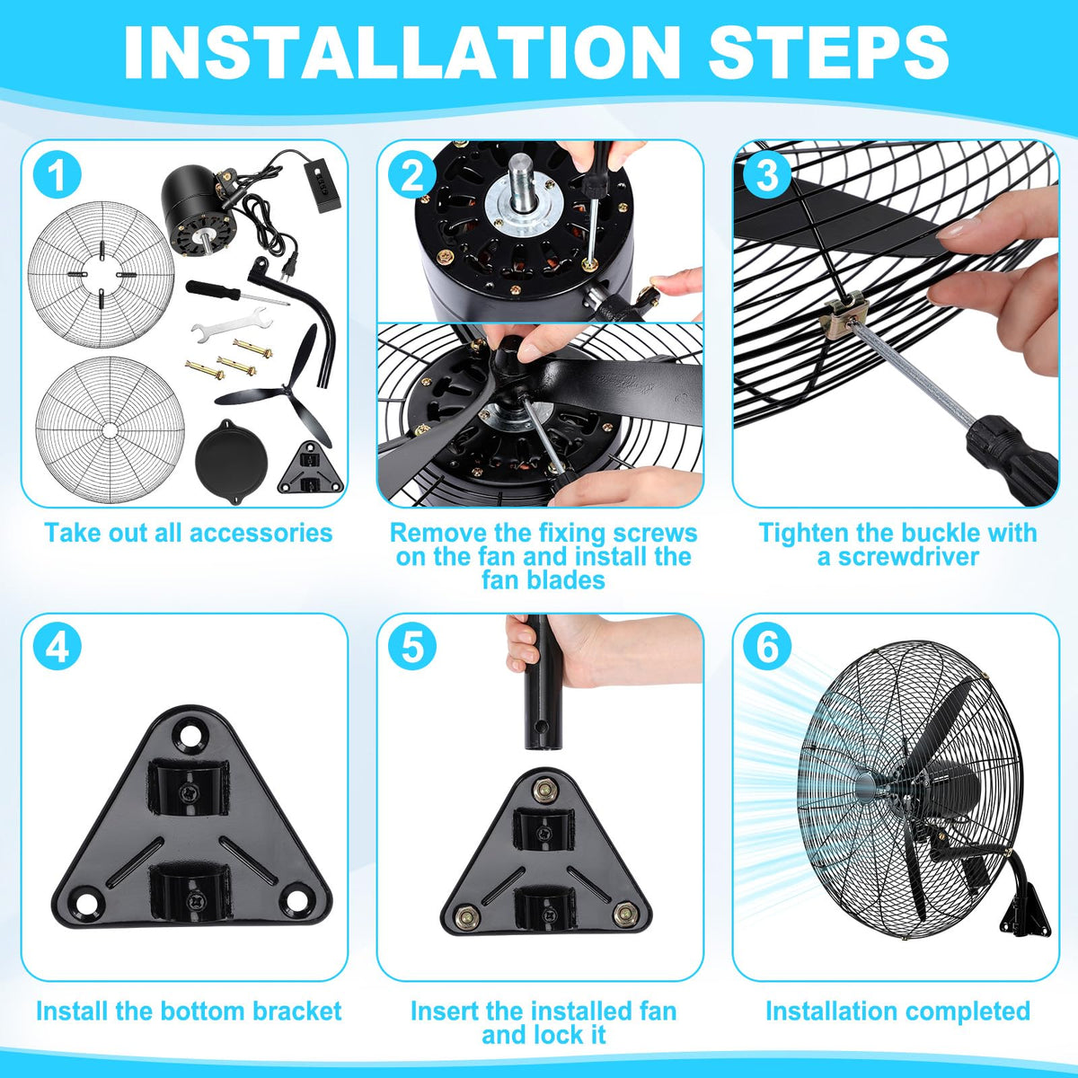 Aurelema 1 Set 27 Inch Industrial Wall Mount Fan Oscillating Heavy Duty Metal 3 Speed Fan, 7500 CFM, with High Velocity Cooling, for Commercial Residential Garage Warehouse Workshops Factory
