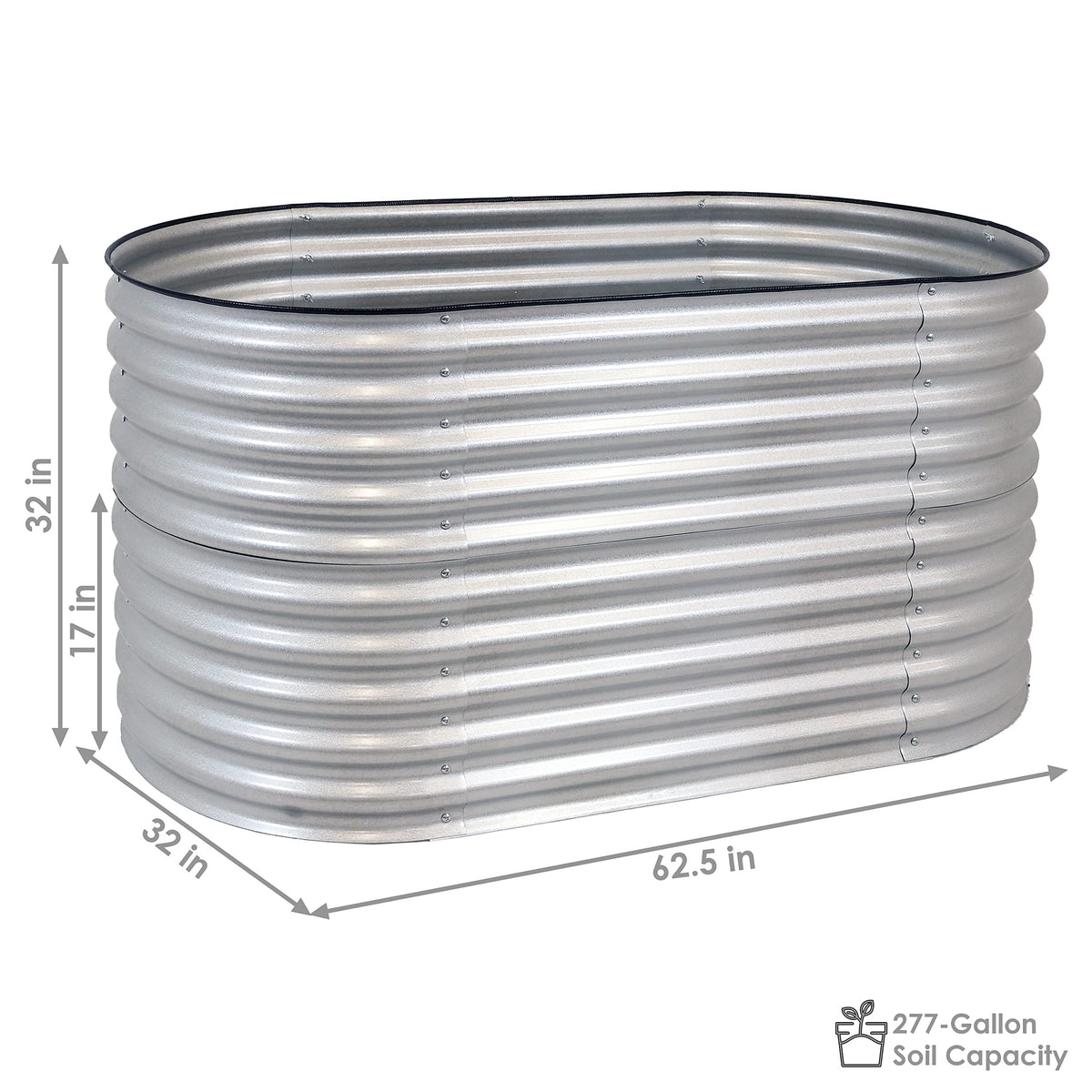 Sunnydaze 62.5-Inch Oval Raised Garden Bed Outdoor - Modular Raised Garden Bed with Rubber Edge Trim - Silver