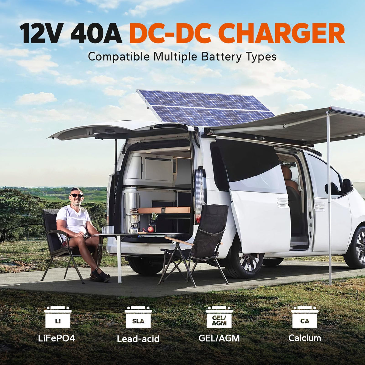 LiTime 12V 40A DC-DC Battery Charger with MPPT Solar Controller, Dual Input Smart Charger for 14.6V LiFePO4 Lithium Batteries, Fast Charging for RVs, Campers, Trailers, Solar, Home Backup and Off-Grid