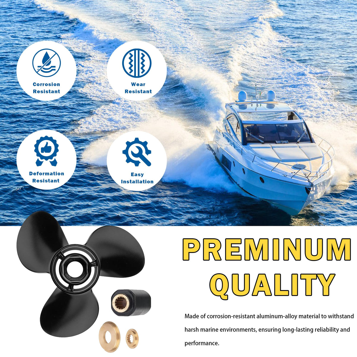 MiBarco 13 1/4x17 Upgrade Aluminum Boat Propeller for BRP,Johnson,Evinrude,OMC Stern Drive 40-140HP 13 Spline 13.25Diax 17Pitch Replace OEM 765183 Rh(Hub Kits Included)