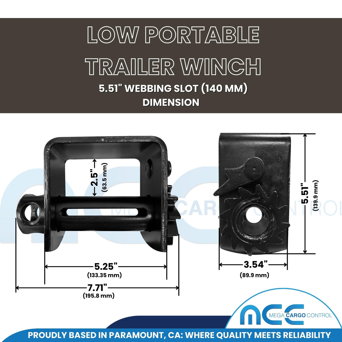 Mega Cargo Control 5 Pack Weld-On Trailer Winches, 140 MM Profile - 5,000 Load Limit, Heavy Duty Flatbed Tie Downs