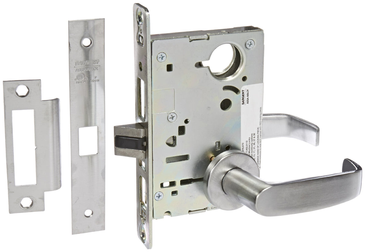 Sargent 8200 Series Satin Chrome Plated Passage or Closet Mortise Lock with L Lever, LN Rose Trim (Pack of 1)