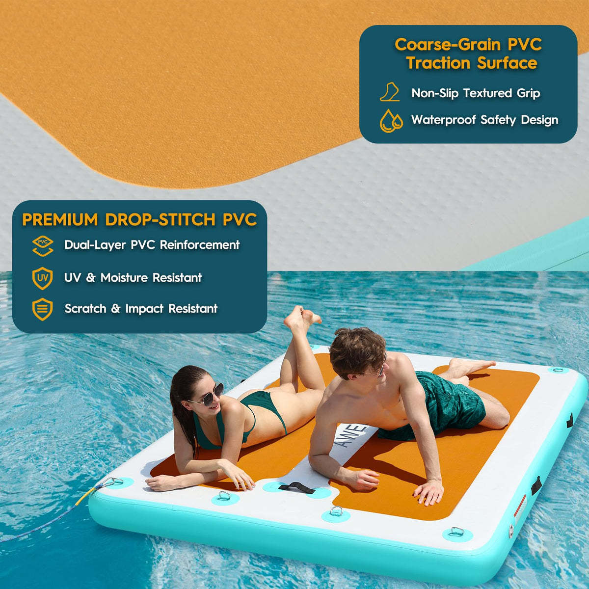 AWEMUFA 10ft x 6ft Inflatable Floating Dock, Inflatable Dock Floating Platform, Inflatable Raft Island with Non-Slip PVC Surface, Floating Mat Lake Floats for Pool Beach Ocean