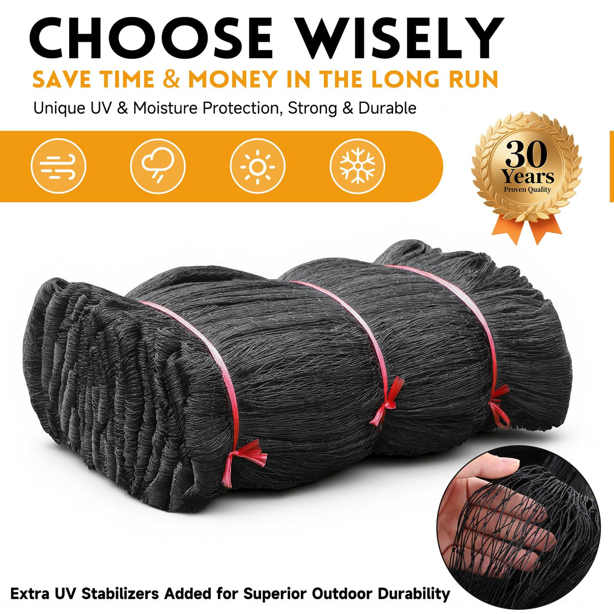 Heavy Duty Bird Netting for Chicken Coop with 1" Mesh, 50x50 ft Reinforced HDPE Poultry Netting, Durable & Reusable Chicken Netting for Hawks, Predator Proof for Farm, Fence, Garden & Orchard