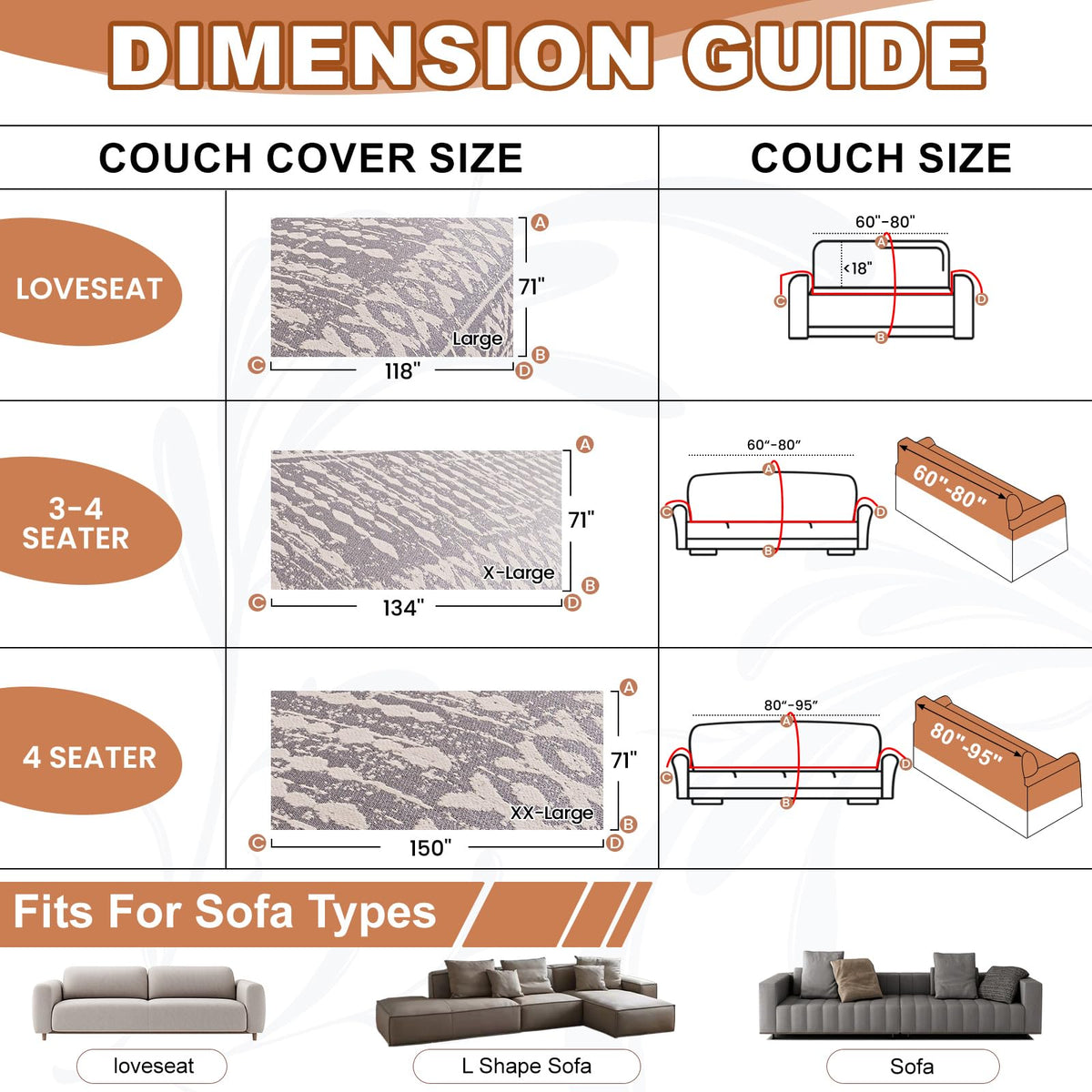 STACYPIK Thick Ethnic Geometric Sofa Cover for Loveseat, Soft Washable Gray Chenille Couch Cover for 3 Cushion Couch, L Shape Sofa Slipcover for Living Room, Multi-use Couch Cover Blanket-71X150IN