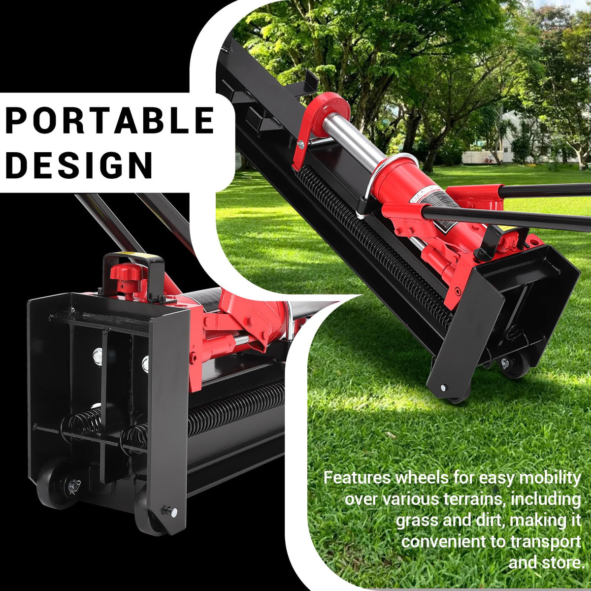 Garvee 12 Ton Hydraulic Log Splitter, Manual Wood Splitter with 2-Speed Operation & Built-in Wheels, Hand Powered Log Cutter for Firewood with Full Steel Construction, Max 18.7" Log