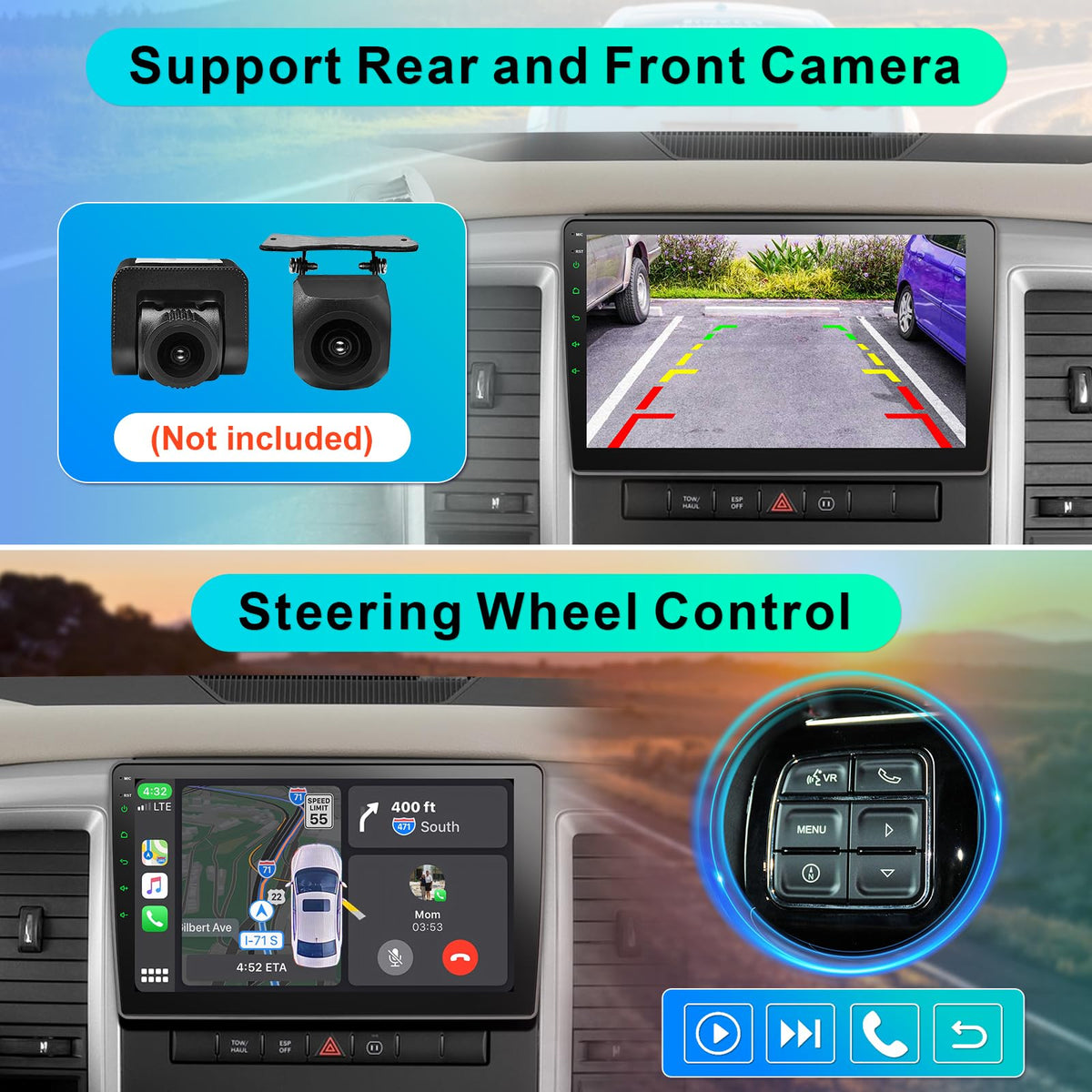 8 Core Car Radio 64G for Jeep Wrangler JK Compass Grand Cherokee Dodge Ram Upgrade Stereo Wireless CarPlay Android Auto,10 '' Touchscreen Head Unit GPS WiFi AM/FM SWC