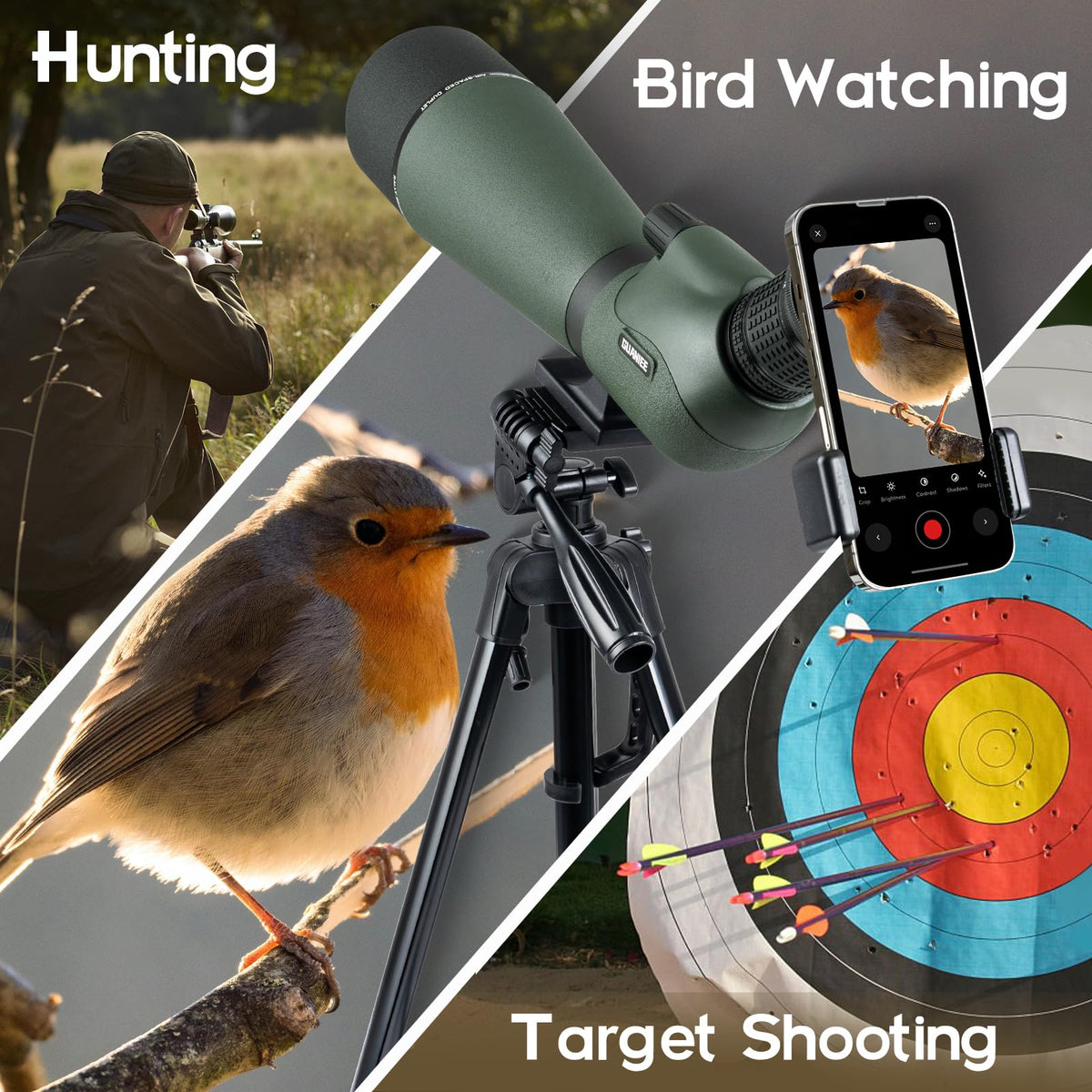 25-75x80 Spotting Scope with Full Size Tripod Carrying Bag and Phone Adapter Spotter Scope for Target Shooting for Bird Watching Wildlife Viewing Green