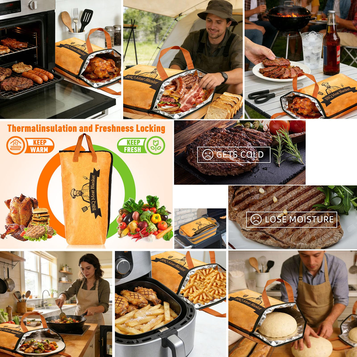 BBQ Blanket for Resting Meat-Air Fryer/Dough/Kitchen/Smoker Accessories Party Picnic Camping-Insulated Bag for Brisket/Pork Shoulder/Turkey-Anniversary Birthday Gift for Men (21in)