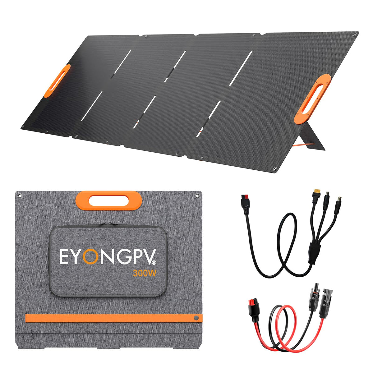 EYONGPV 300W Portable Solar Panel, 26% HPBC Cells, Foldable Solar Charger, 15ft (4.5m) Cable, 30A Anderson Output, IP65 Waterproof for RV Camping, for EcoFlow, Anker, Jackery, Bluetti Power Station