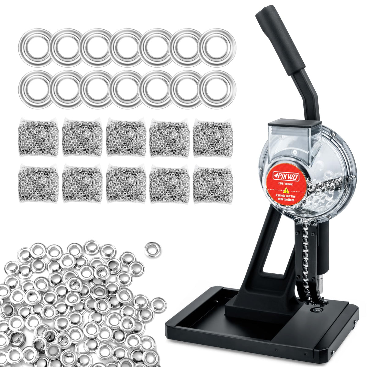 PIKWO Automatic Eyelet Feeding Machine (3/8" 10mm) Press Punch Tool Kit with 3/8” Die and 10,000 Pcs Grommets Self Piercing Grommet Maker Labor Saving Corsetry Class Recommended