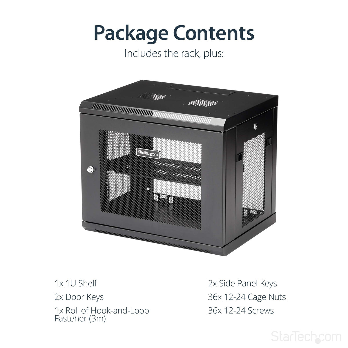 StarTech.com 2-Post 9U Wall Mount Network Cabinet w/ 1U Shelf, 19" Wall-Mounted Server Rack Kit for IT / Data Computer Equipment, Ships Fully Assembled