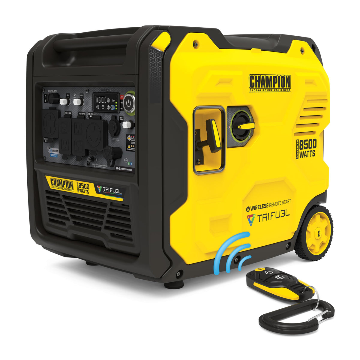 Champion Power Equipment 8500-Watt Wireless Remote Start Ultra Quiet Tri Fuel RV Ready Portable Inverter Generator with StartLINK, Free 3-Year Warranty
