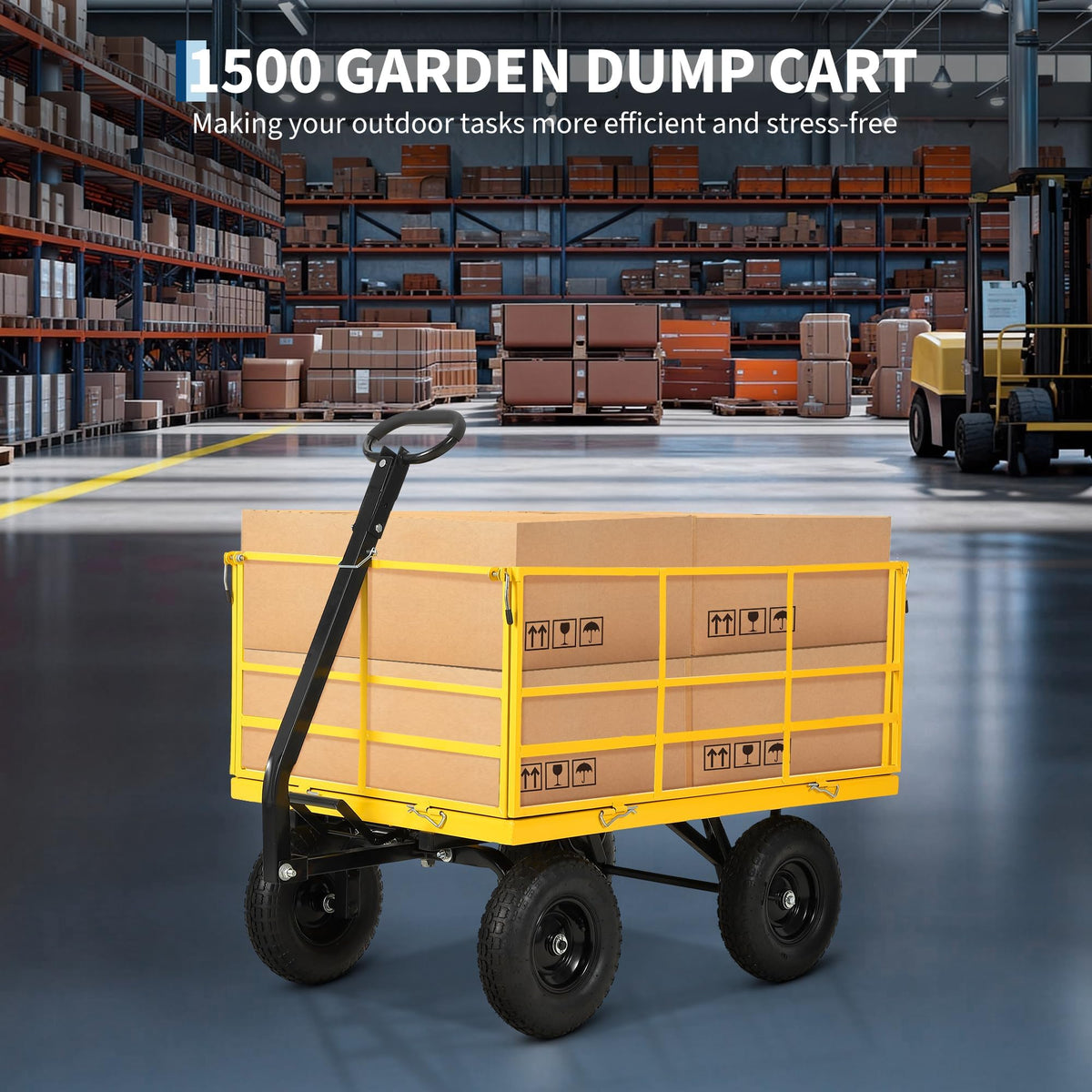 IDEALHOUSE 1500 lbs Steel Garden Cart, All Terrain Tires & 3-in-1 Utility Wagon with Removable Sides, 13cu ft Steel Yard Wagon Trailer for Lawn, Backyard, Firewood Gardening Soil, Tools