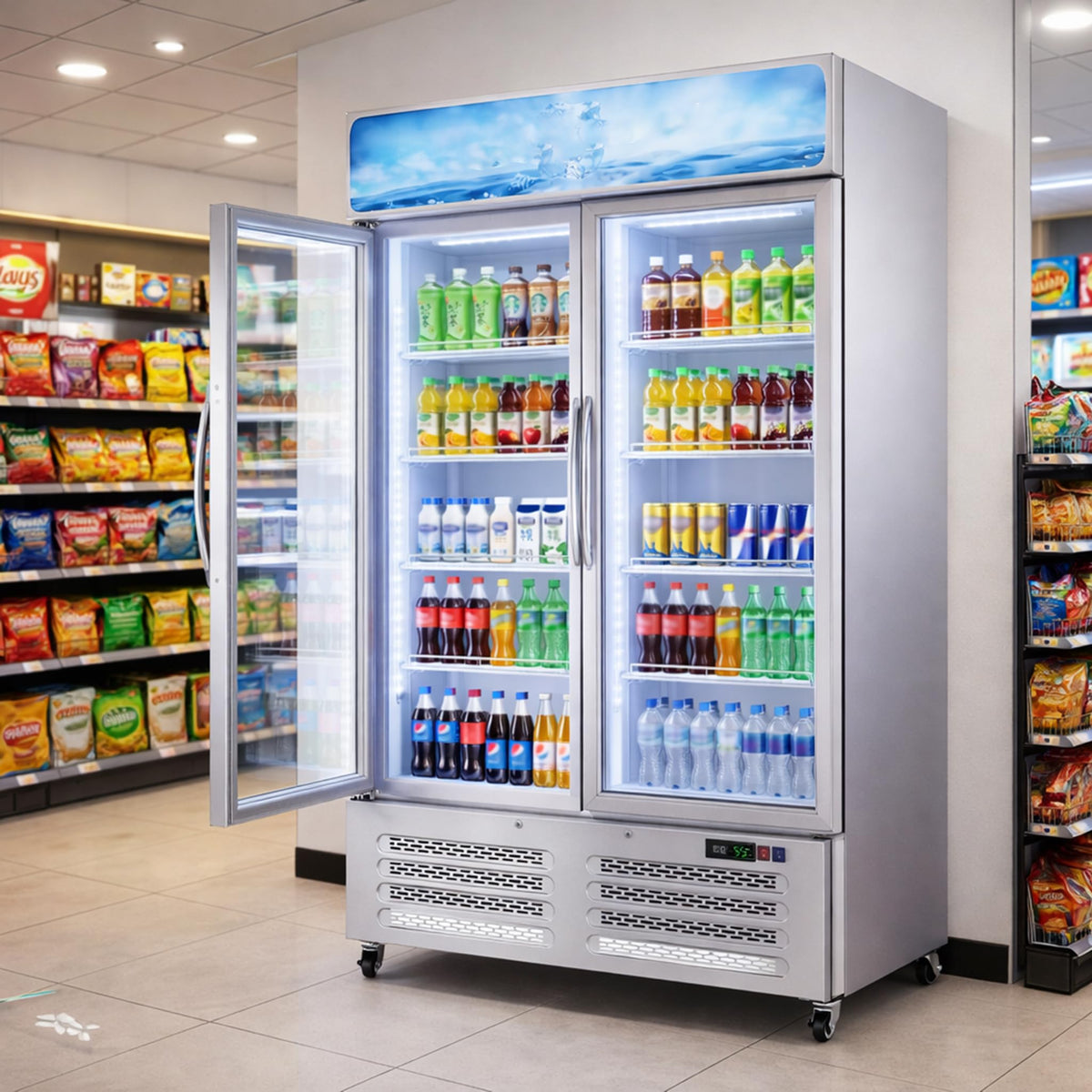 GarveeLife 26 Cu.Ft Commercial Display Refrigerator with Glass Door, LED Lighting, 8 Adjustable Shelves, Beverage Cooler Merchandiser Fridge for Restaurant Bar Cafe Convenience Store, Upright Cooler