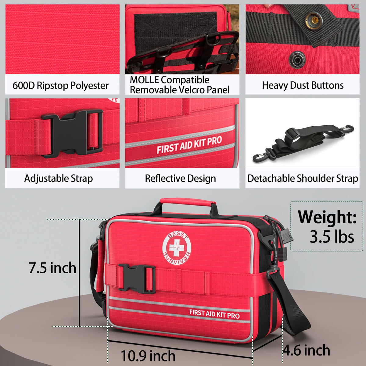 Comprehensive First Aid Kit for Home, Premium Emergency Trauma Kits with Shoulder Strap for Car Camping Gear, Waterproof Survival Kit, Home Essentials, Outdoor Emergency Medical Supplies -324 Piece