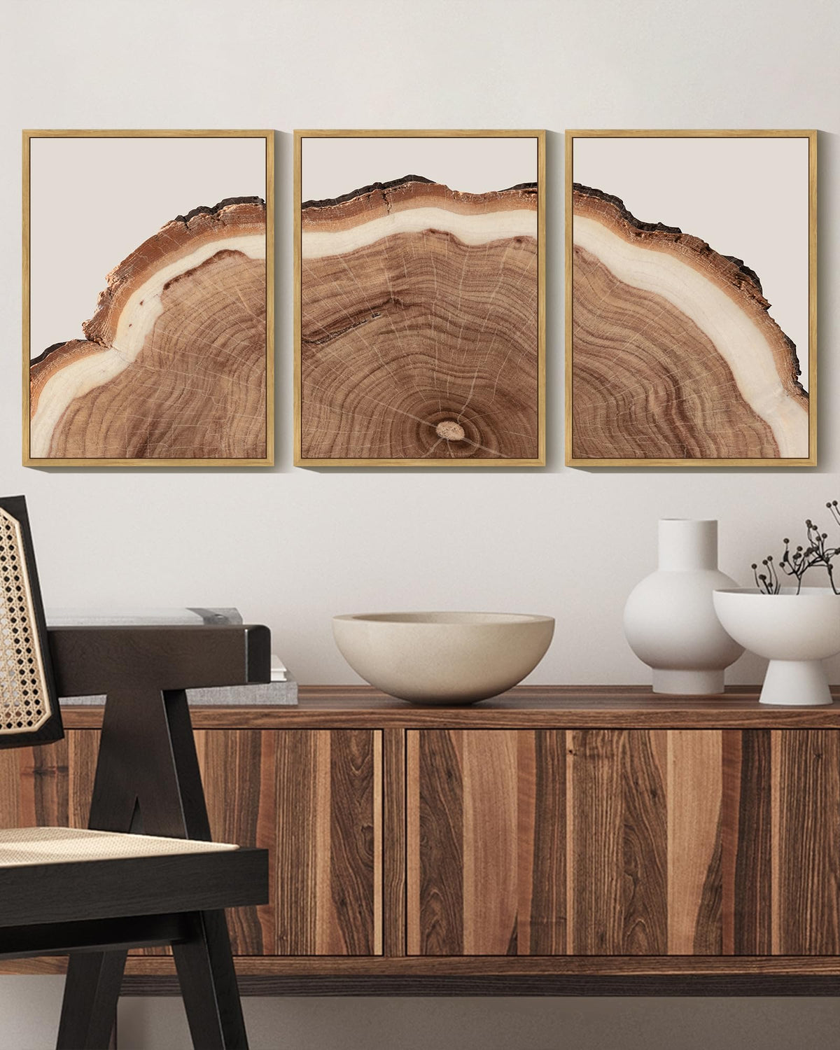 KUVIOKE Framed Tree Rings Wood Wall Art Modern Retro Beige Wood Stump Wall Decor Nature Rustic Artwork for Farmhouse Living Room Bedroom Decor 12x16in (Natural Framed)