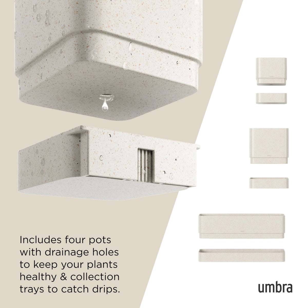 Umbra Cubiko Wall-Mount Planter with Four Adjustable Pots, Suitable for Indoor or Outdoor Use, Sand