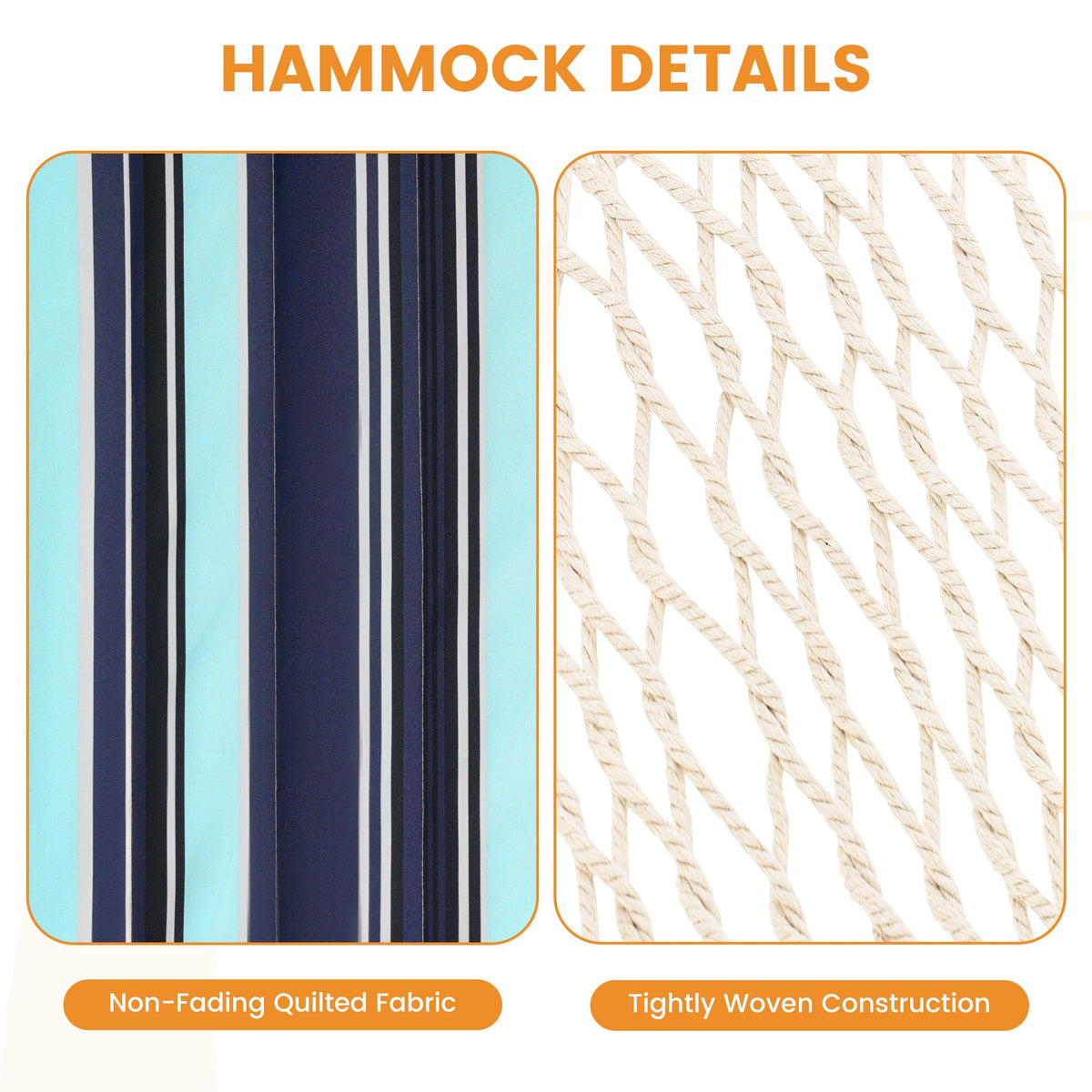 Lazy Daze Hammocks Rope Hammock with Pad, Spreader Bar, Carabiners, Tree Straps, Chains for Outside Patio- Max 450 Lbs, Dark Blue Stripes
