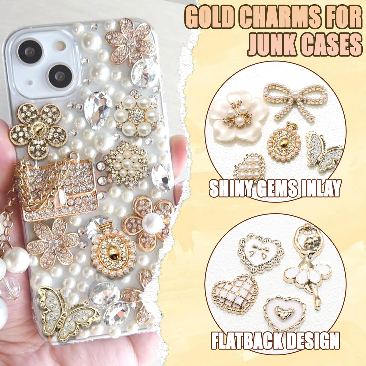 BELICEY Junk Case Charms Elegant Flower Butterfly Charm for Phone Case 3D Bow Heart Bear Junk Phone Case Kit Flatback Pearls Rhinestone for Customizing DIY Craft Accessories