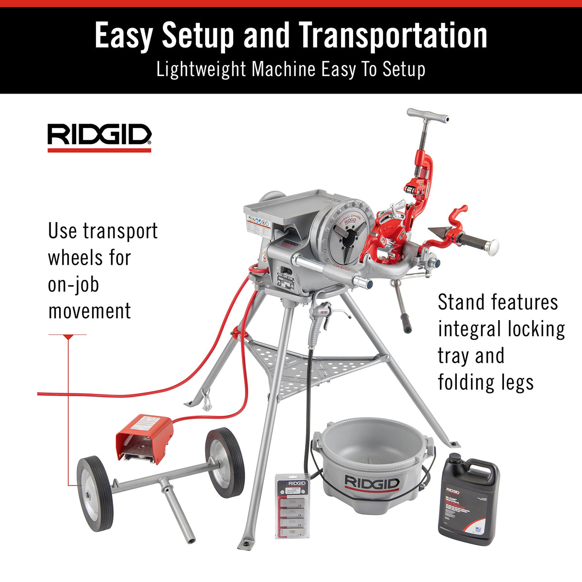 RIDGID 15682 Model 300 Power Drive Complete, 38 RPM Pipe Threading Machine with 1/2-Inch to 3/4-Inch, 1-Inch to 2-Inch Universal Alloy Threading Die Heads, Oiler