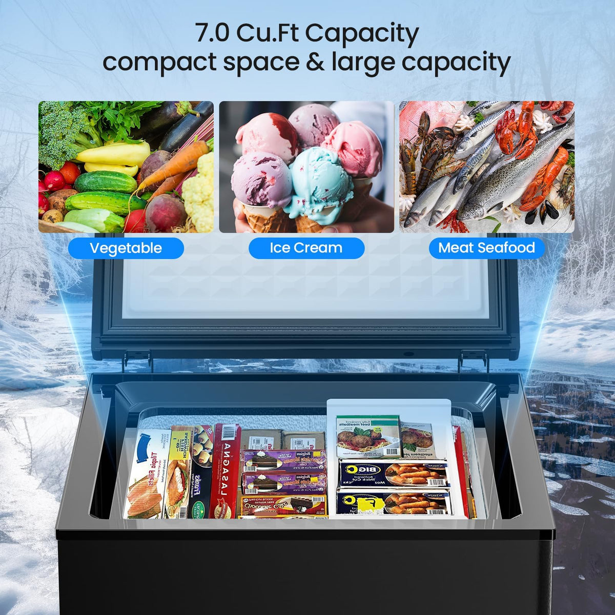 Kismile 3.5 Cubic Feet Chest Freezer with 2 Removable Baskets Free Standing Top Open Door Compact Deep Freezer with Adjustable Temperature for Home/Kitchen/Office/Bar (3.5 Cubic Feet, Black)